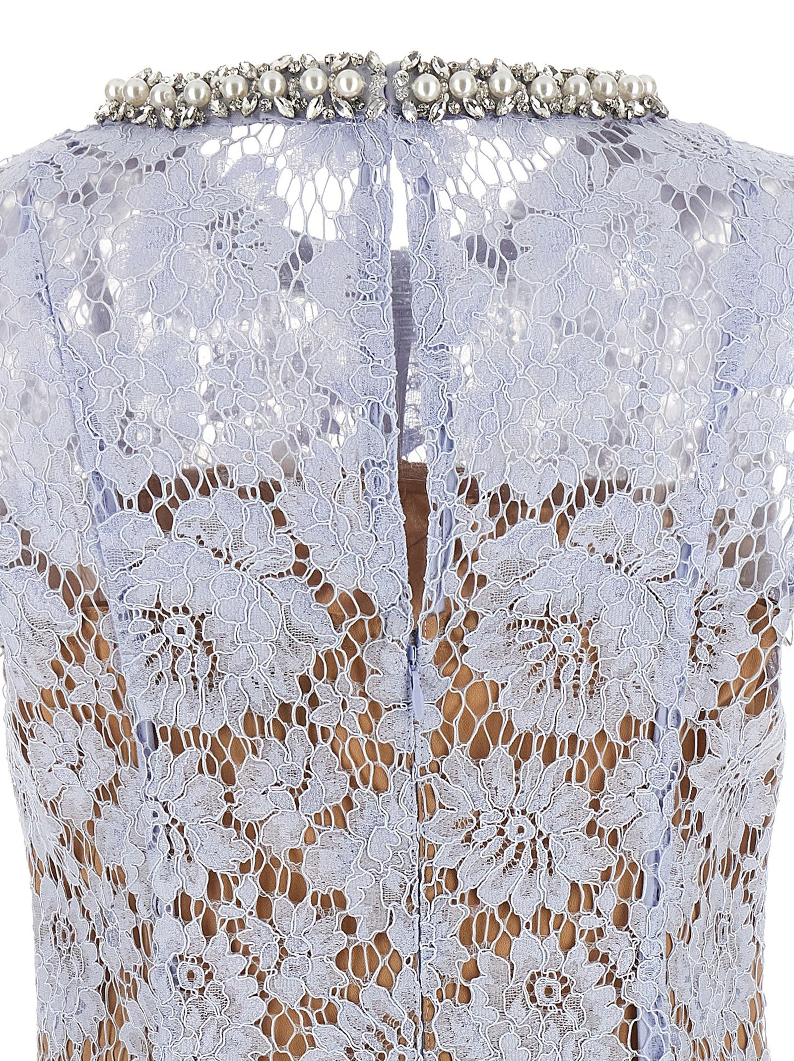 Self Portrait 'Blue Fine Lace Pearl Midi' Dress