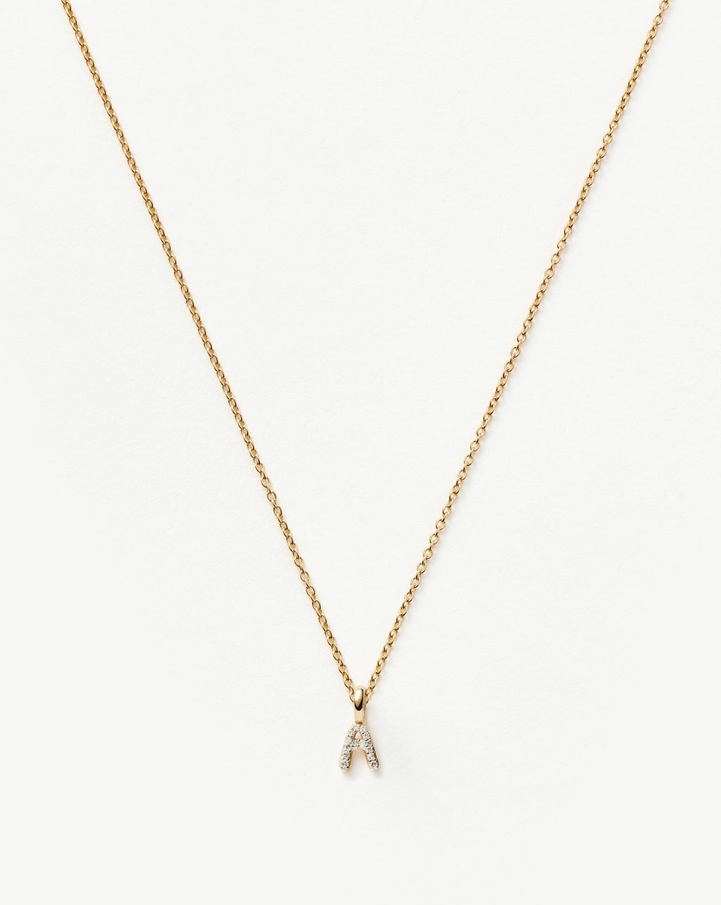 Fine Diamond Initial Mini Pendant Necklace  - A | 14k Solid Yellow Gold Plated/Diamond