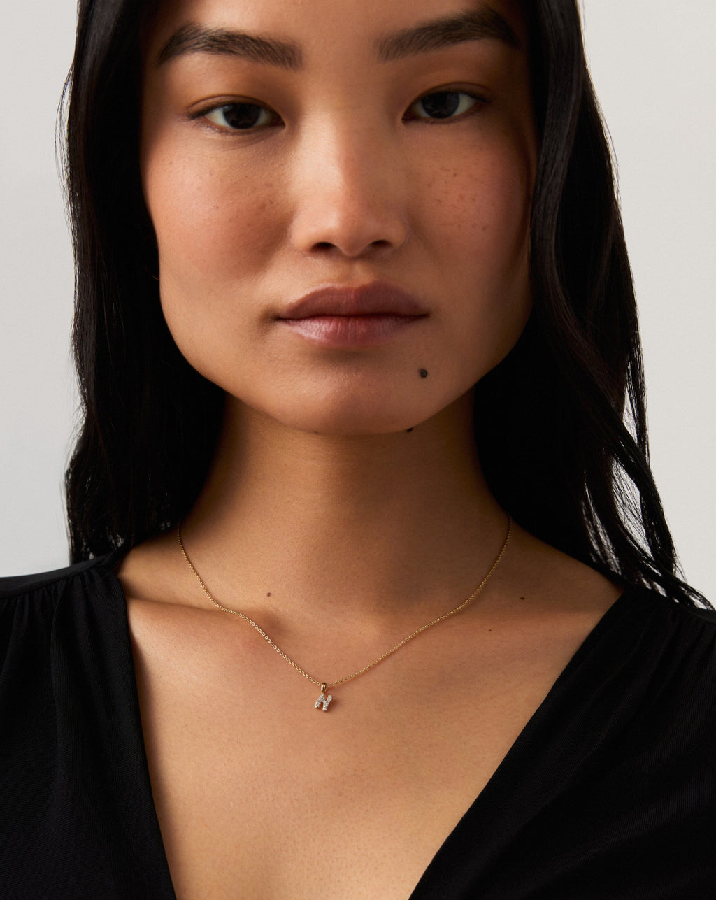 Fine Diamond Initial Mini Pendant Necklace - N | 14k Solid Yellow Gold Plated/Diamond