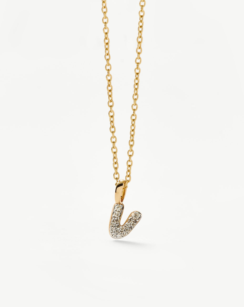 Fine Diamond Initial Mini Pendant Necklace - V | 14k Solid Yellow Gold Plated/Diamond