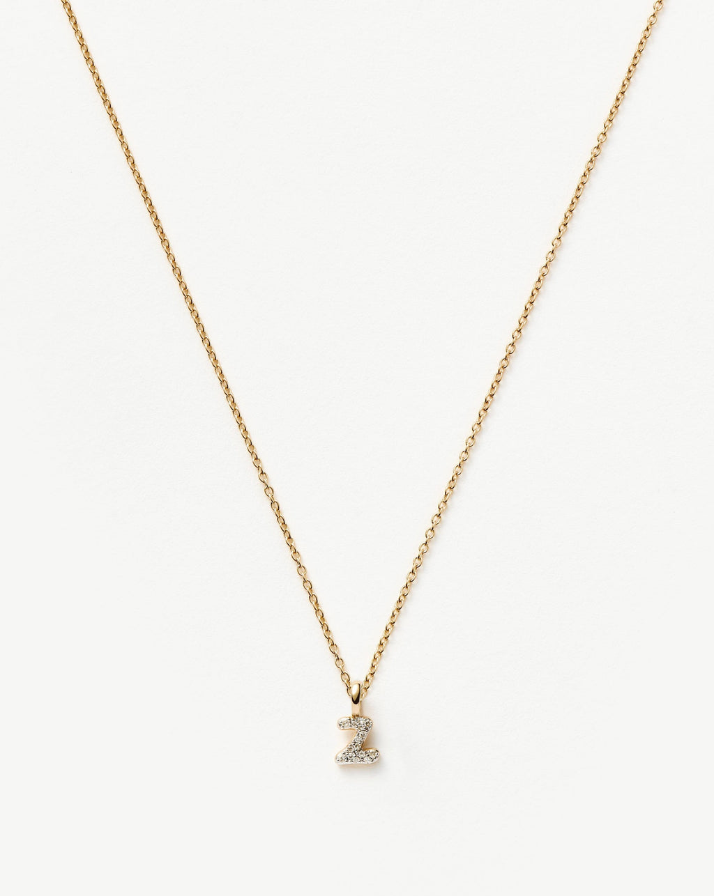 Fine Diamond Initial Mini Pendant Necklace - Z | 14k Solid Yellow Gold Plated/Diamond