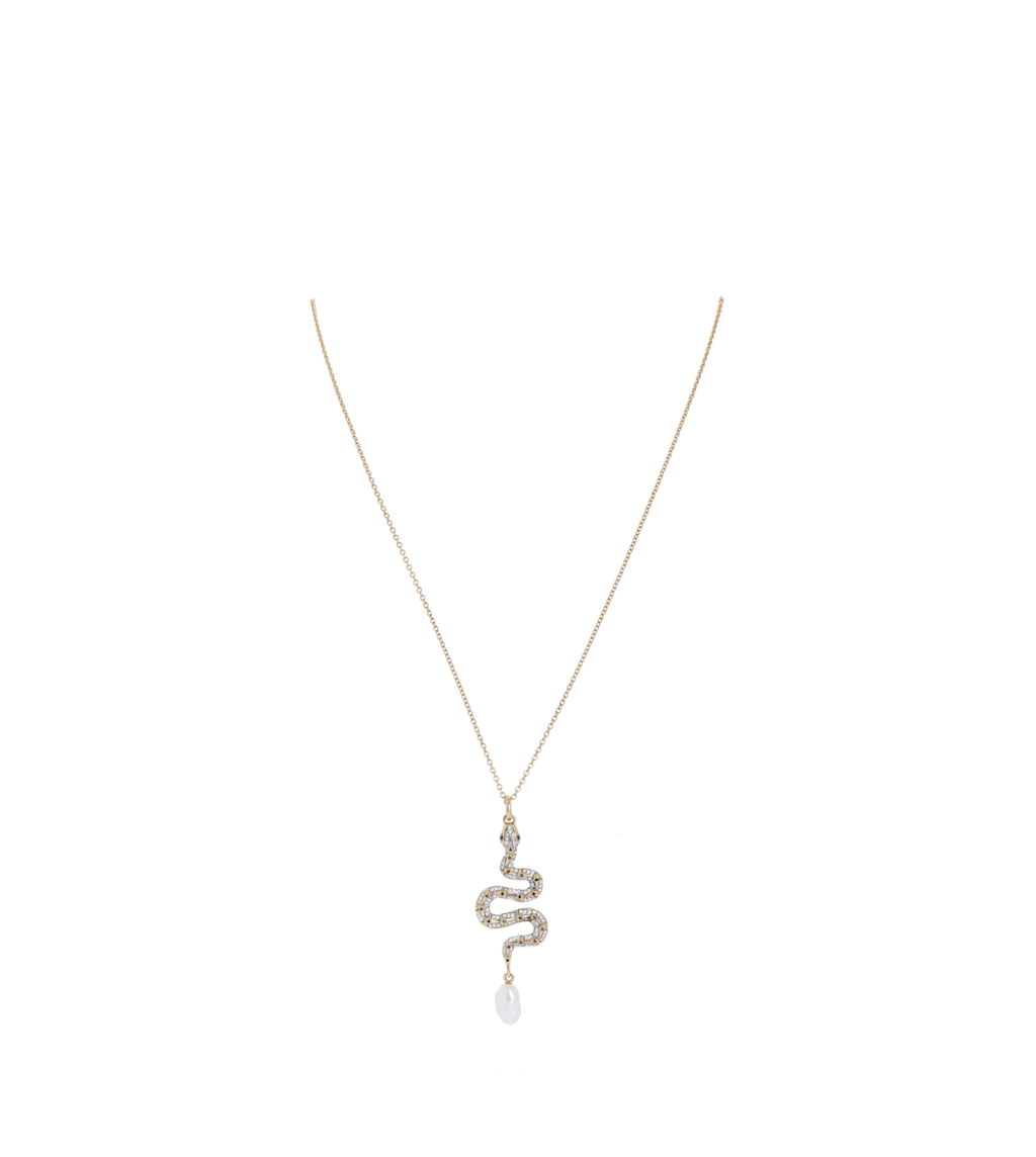 Harris Reed Fine Serpent Necklace | 14k Solid Gold/Pearl & Diamond