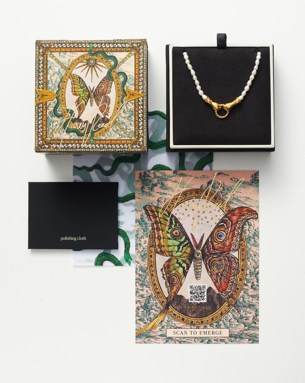 Harris Reed Fine Serpent Necklace | 14k Solid Gold/Pearl & Diamond