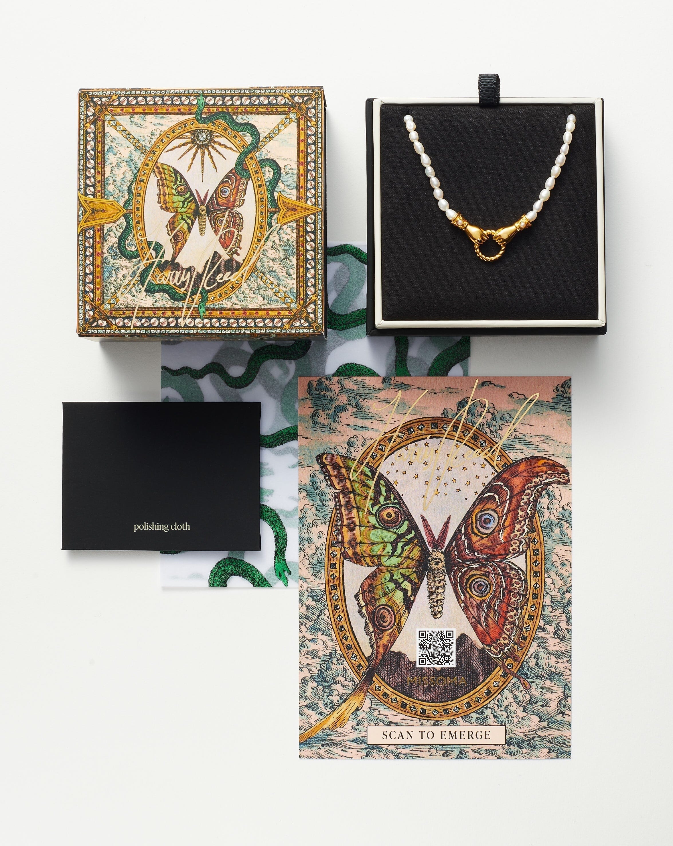 Harris Reed Fine Serpent Necklace | 14k Solid Gold/Pearl & Diamond